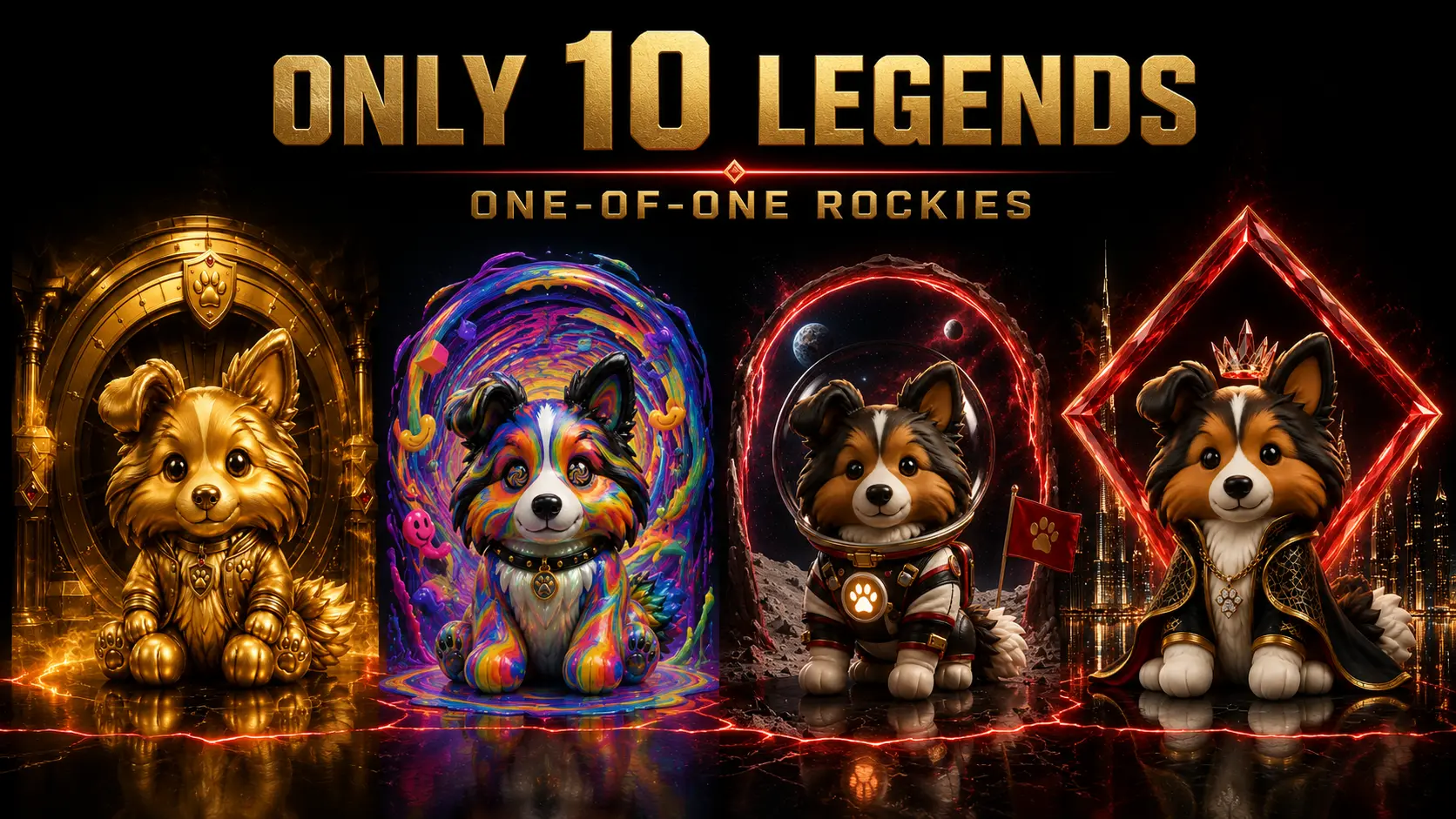 Only 10 Legends — gold Rocky, psychedelic Rocky, astronaut Rocky and crowned Rocky